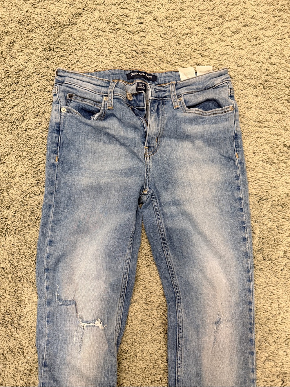 Calvin Klein Light Blue Skinny Jeans with Subtle Distress